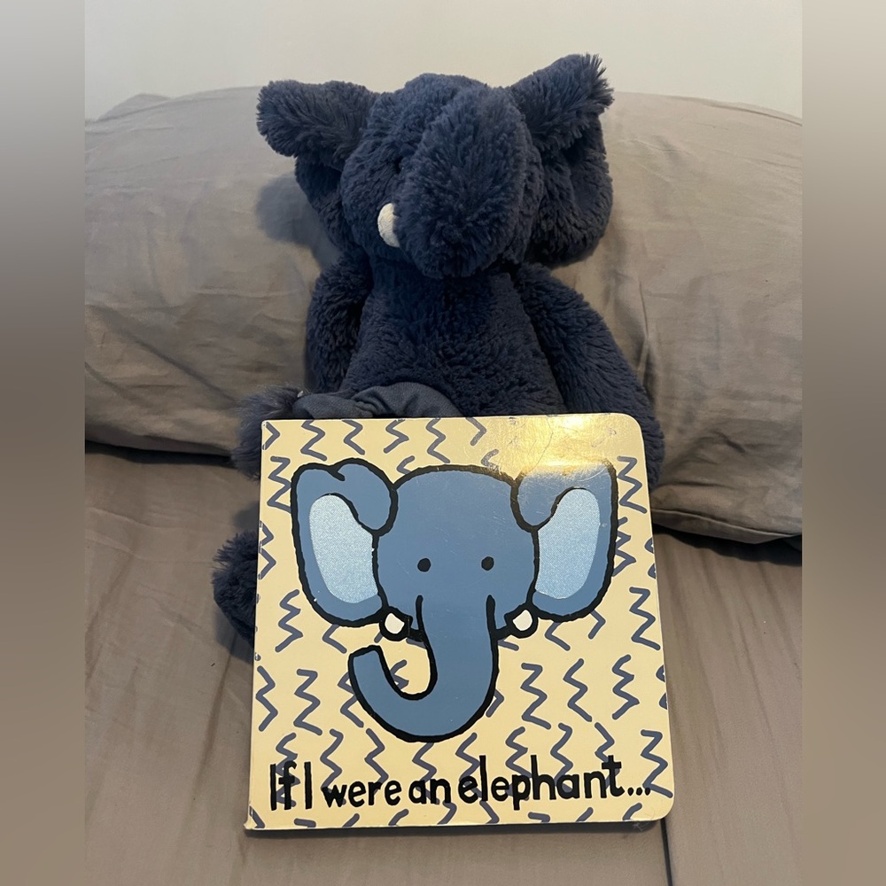 Jellycat London Bashful Elephant Blue Plush  12” + If I Were Elephant Board Book